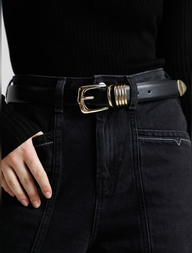 Black and Orange Genuine Leather Layered Belt, O/S - Elements Unleashed