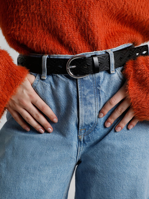 Black Cut-Out Detail Jeans Belt