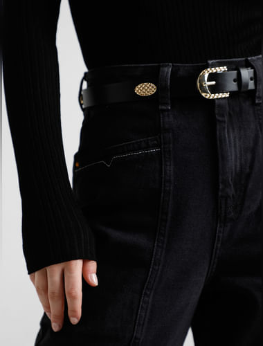 Black Golden Stud Detail Jeans Belt