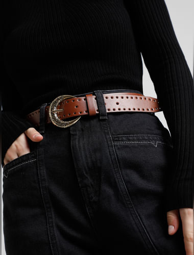 Brown Self-Design Jeans Belt