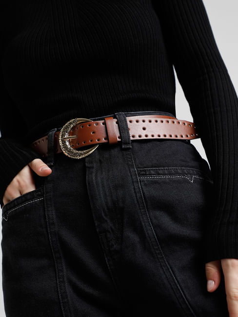 Brown Self-Design Jeans Belt