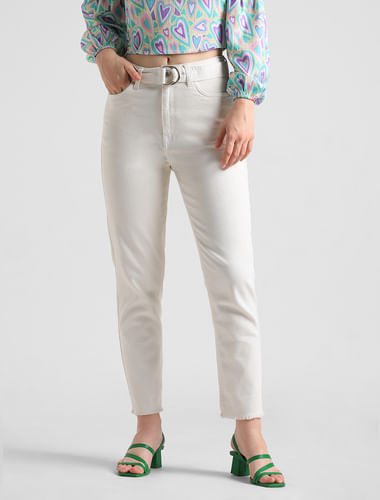 White Mid Rise Slim Fit Jeans