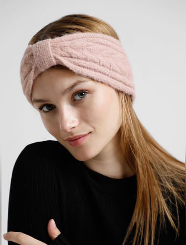 Dark Pink Cable Knit Headband