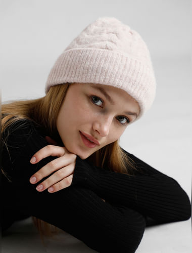 Light Pink Cable Knit Beanie