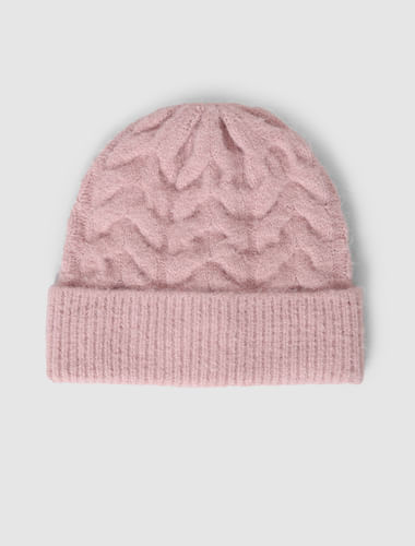 Dark Pink Cable Knit Beanie