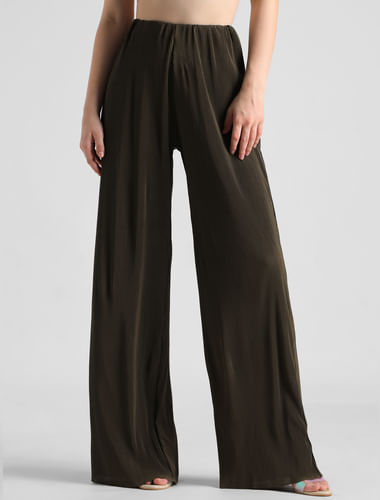 Olive High Rise Pleated Wide Leg Pants