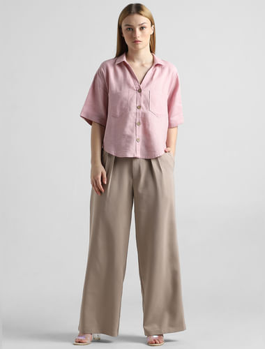 Pink Linen Short Sleeves Shirt