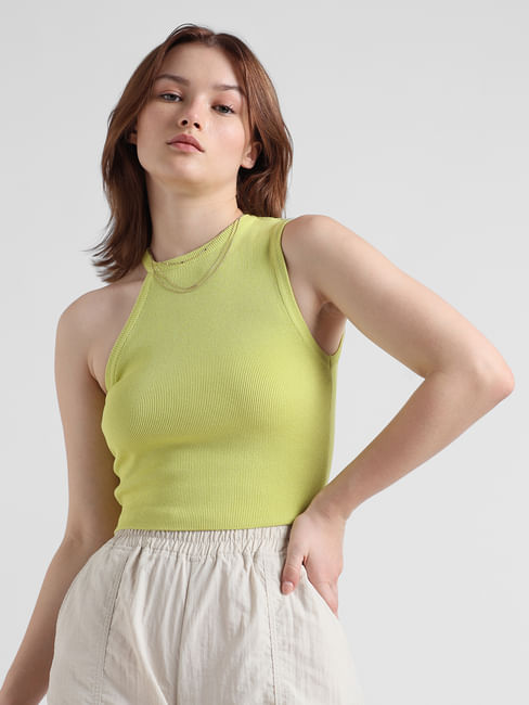 Lime Green Ribbed Knit Top