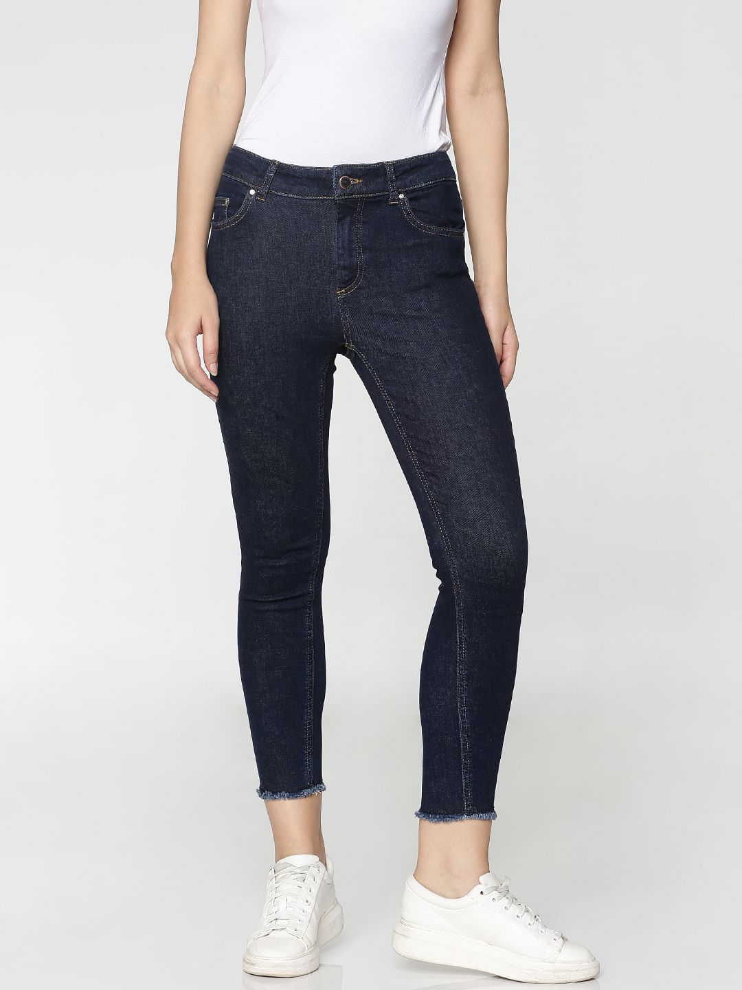 frayed hem ankle jeans