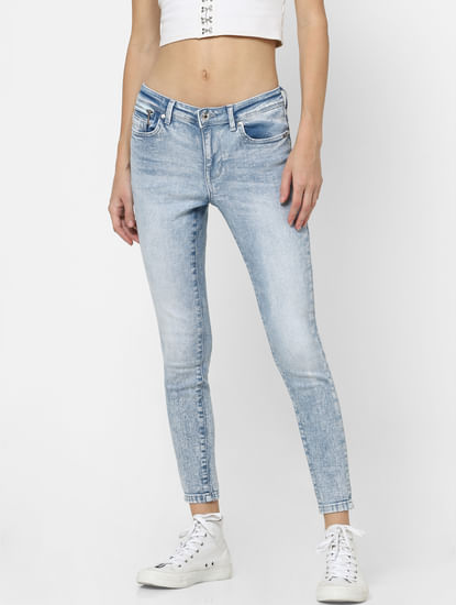 Light Blue Mid Rise Washed Skinny Jeans