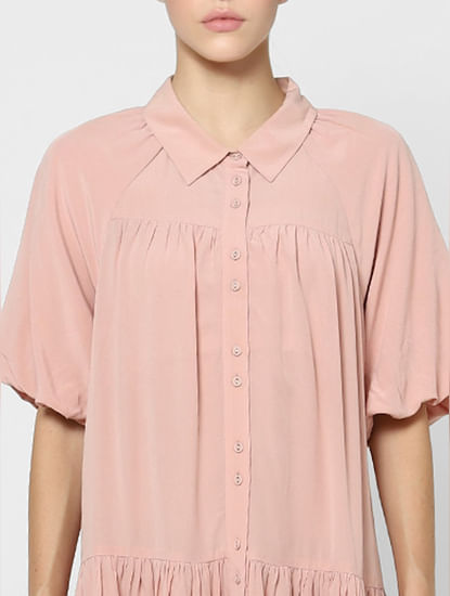 Pink Tiered Shirt Dress