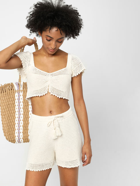 Off-White Crochet Co-ord Crop Top