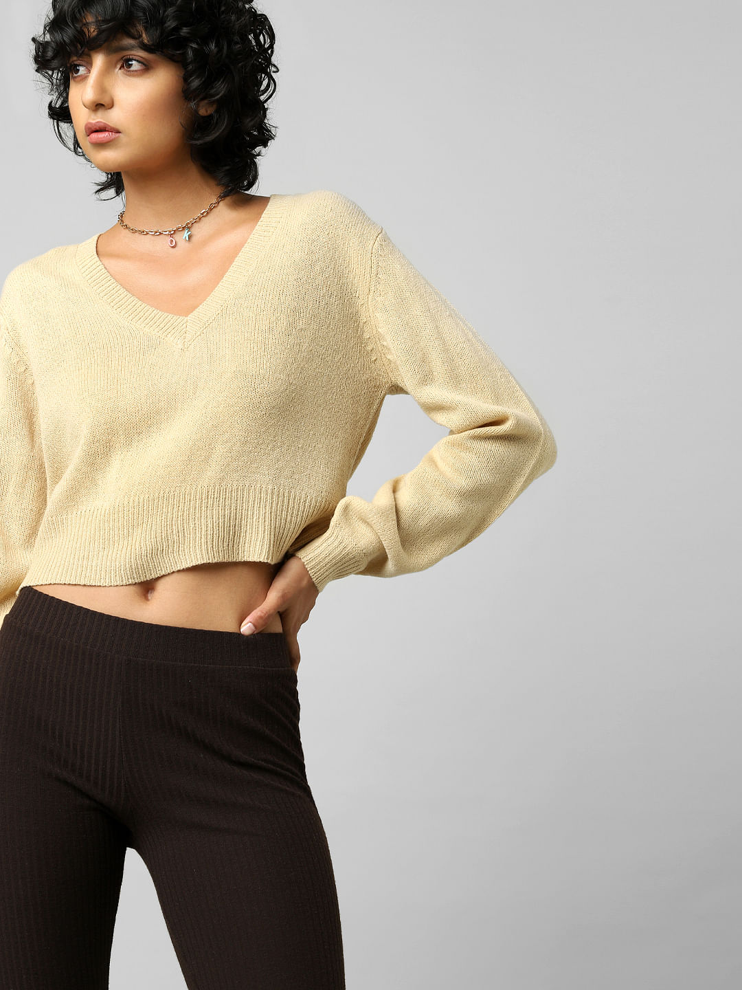 V neck 2024 crop top sweater