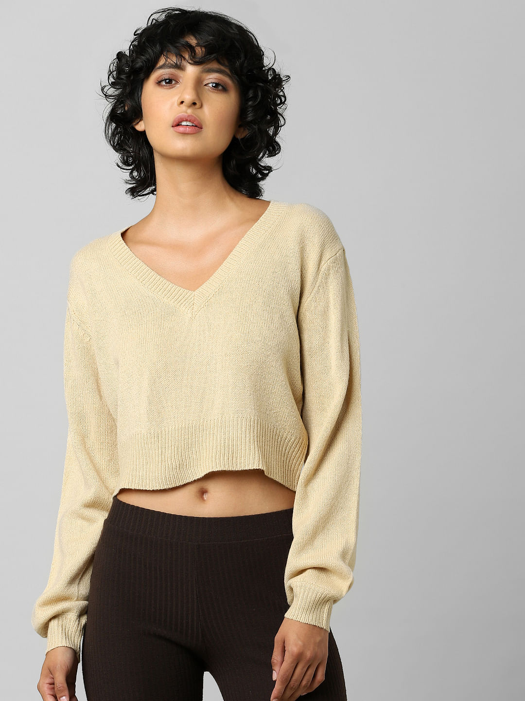 Cropped sweater shop v neck