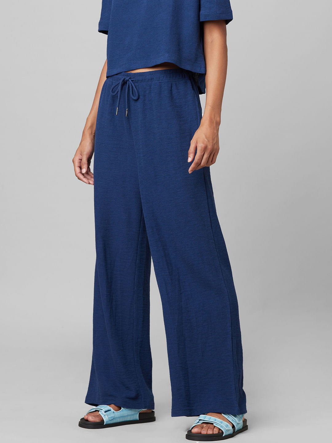 Light Blue Crepe Wide Leg Trousers  In The Style