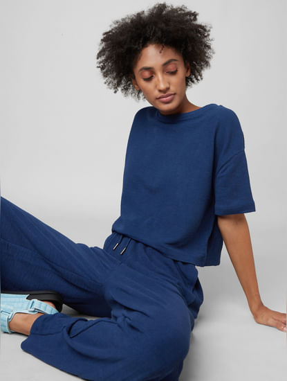 Blue Textured Co-ord Top