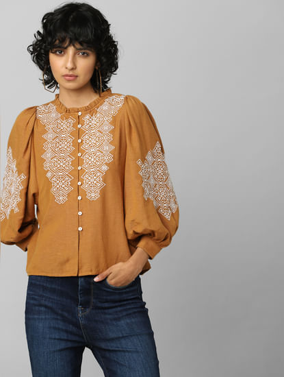 Brown Embroidered Shirt