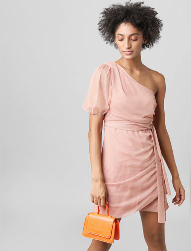 Pink One-Shoulder Mini Dress