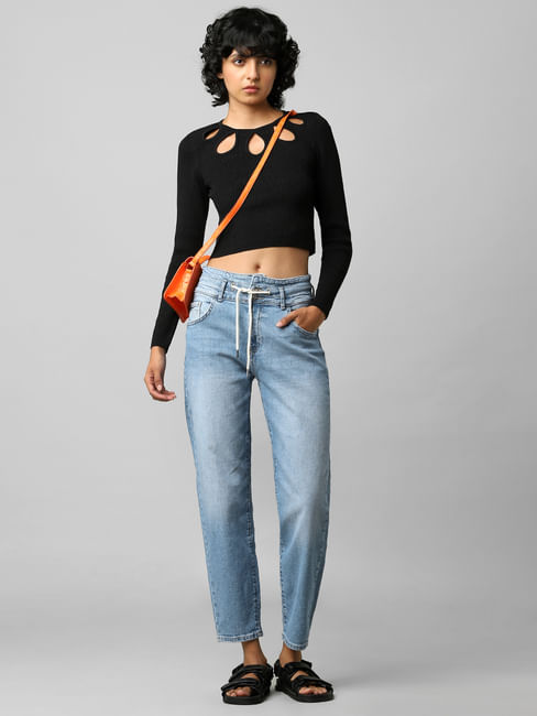 Blue High Rise Carrot Jeans