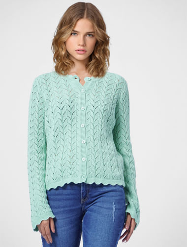 Green Structured-Knit Cardigan