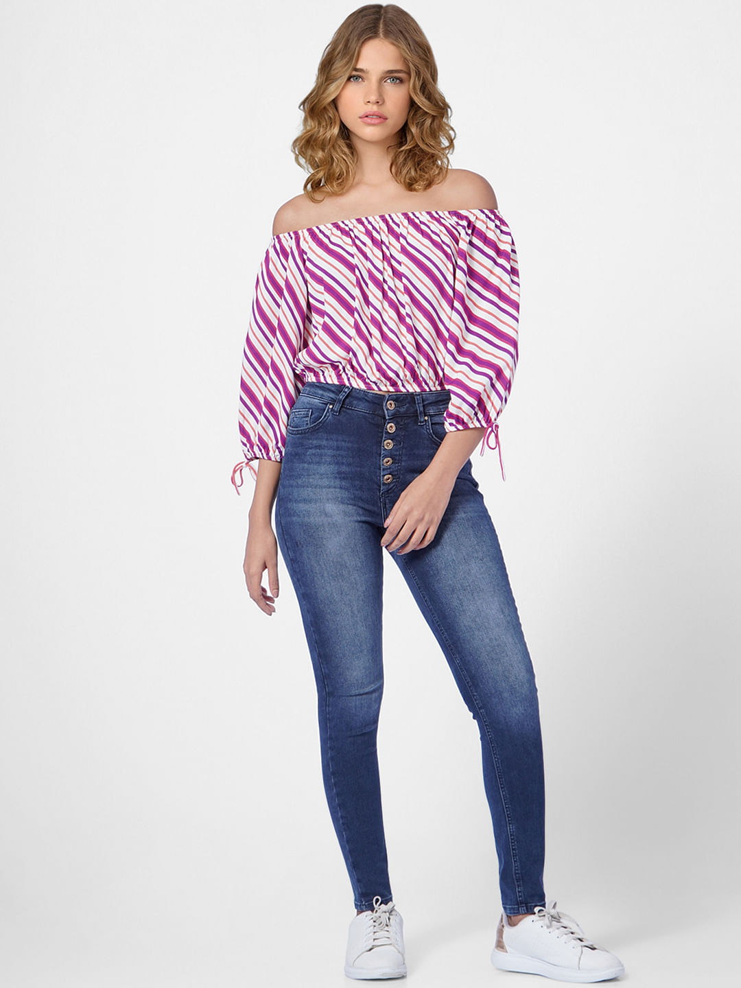 Off shoulder tops discount with high waist jeans