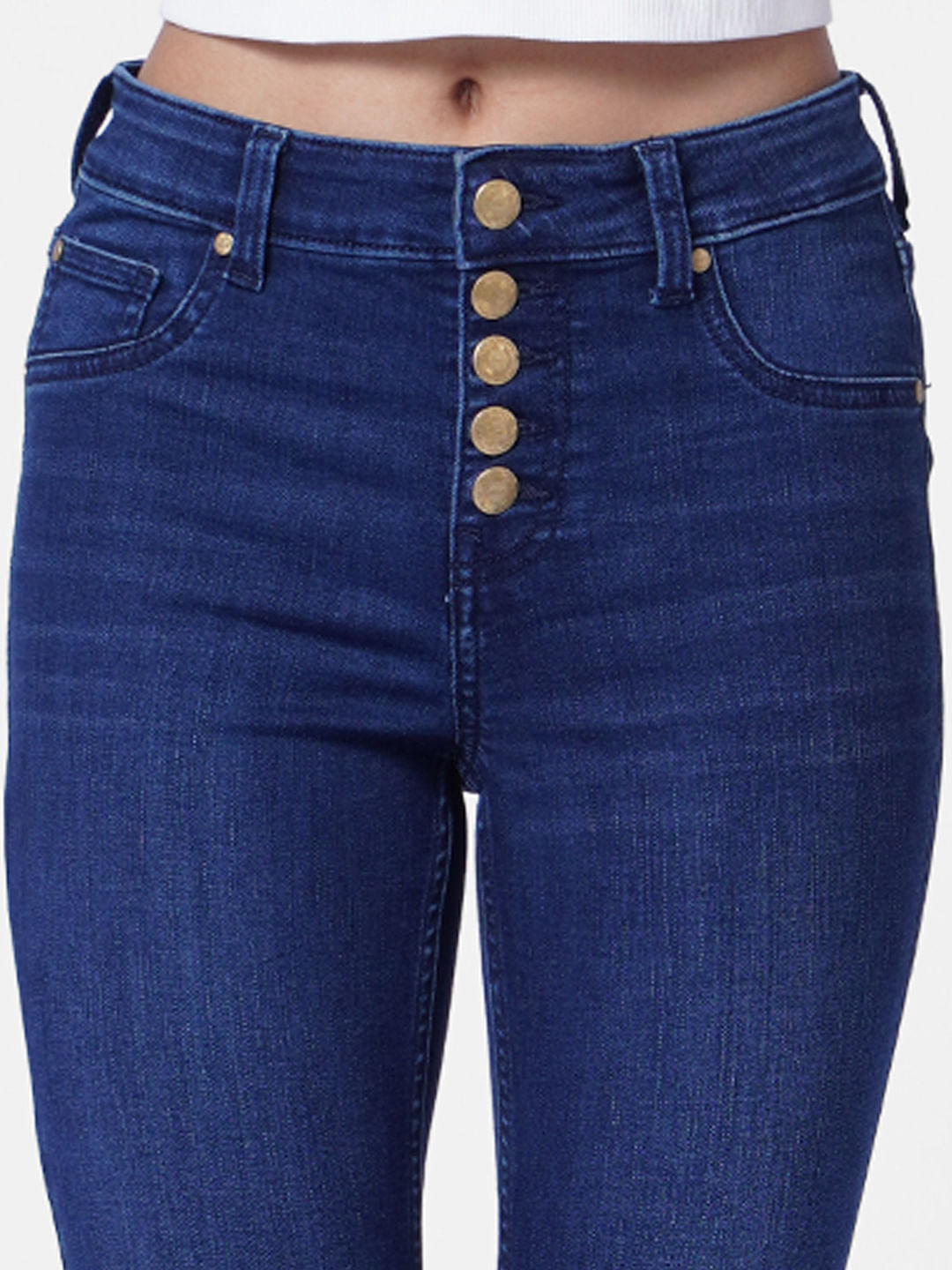 Blue sales button jeans