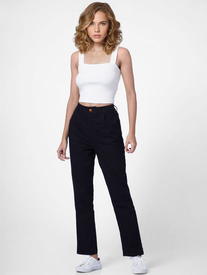 Black Mid Rise Straight Fit Jeans