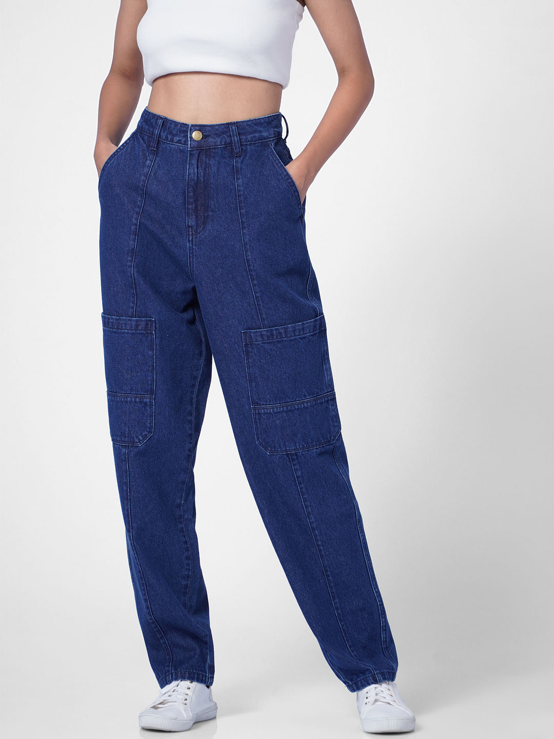 Denim cargo trousers - Cream - Ladies | H&M IN