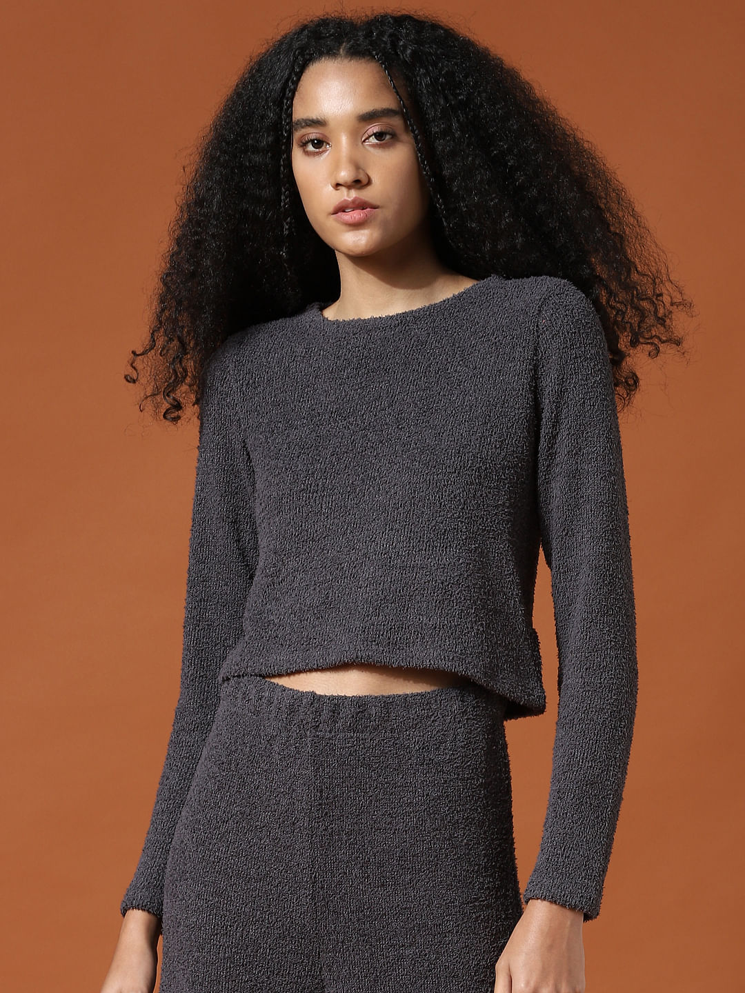 Dark grey cropped outlet jumper