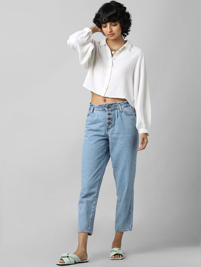 Blue High Rise Paperbag Baggy Jeans