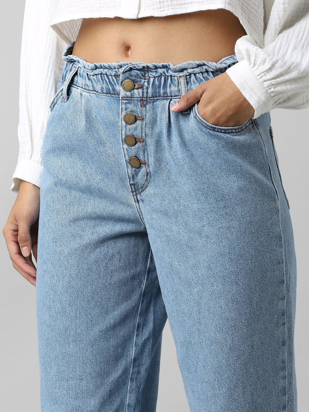 2021 New Gray Paperbag Denim Pants Woman Overlength Jeans Elastic High  Waist Trousers Streetwear - AliExpress