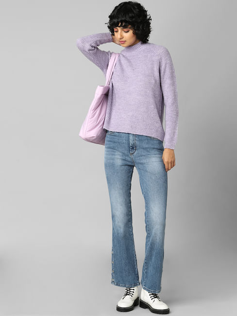 Purple Rib Knit Pullover