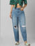 Blue High Rise Distressed Mom Jeans
