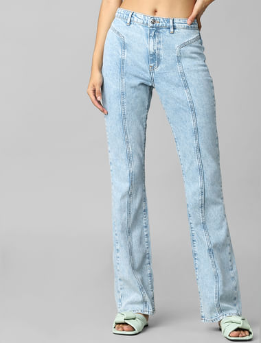 Blue High Rise Lightning Patch Flared Jeans