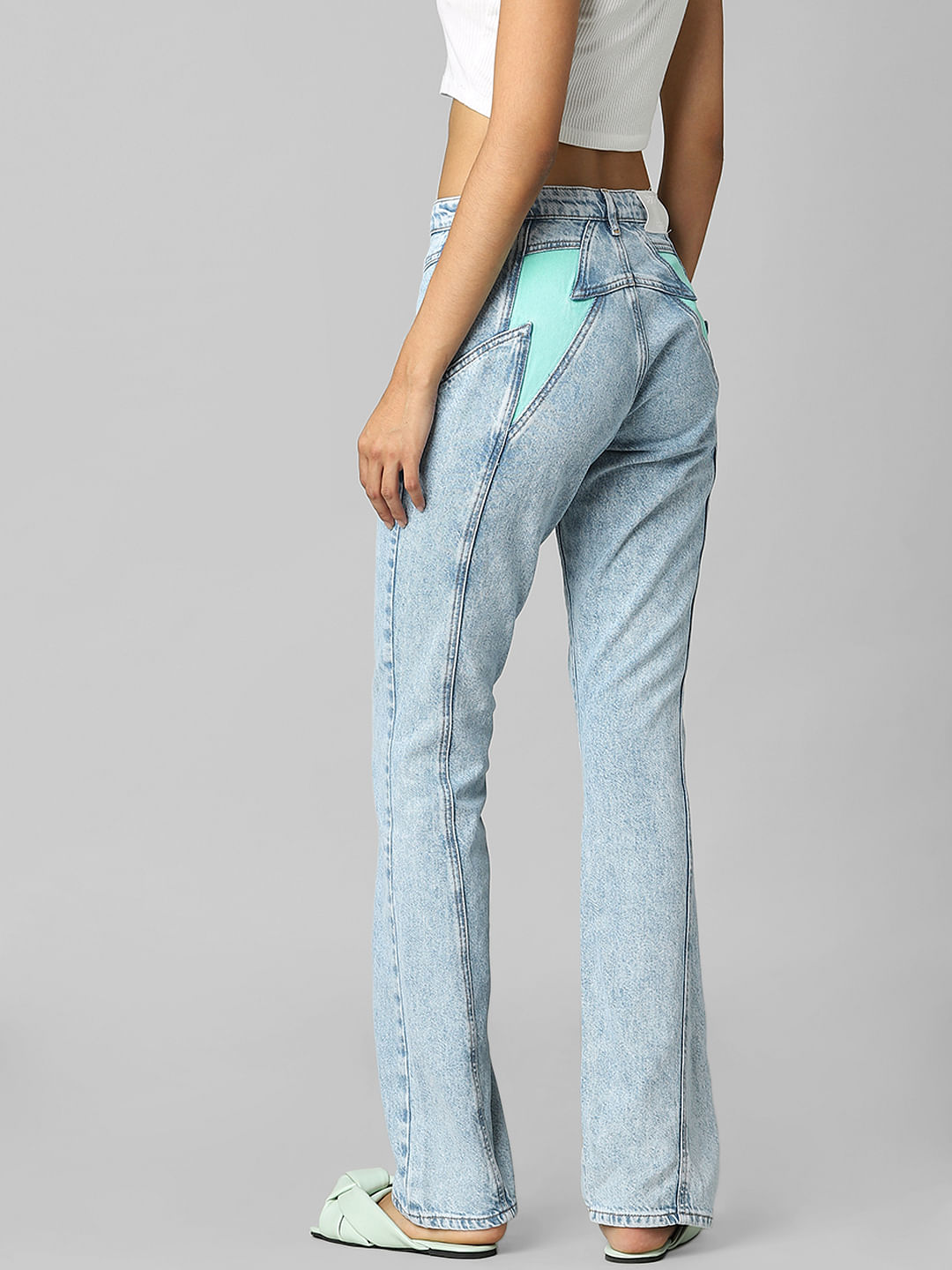 Buy Blue High Rise Lightning Patch Flared Jeans For Women Online