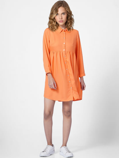Orange Mini Shirt Dress