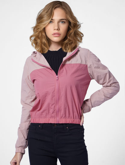 Pink Colourblocked Hooded Jacket