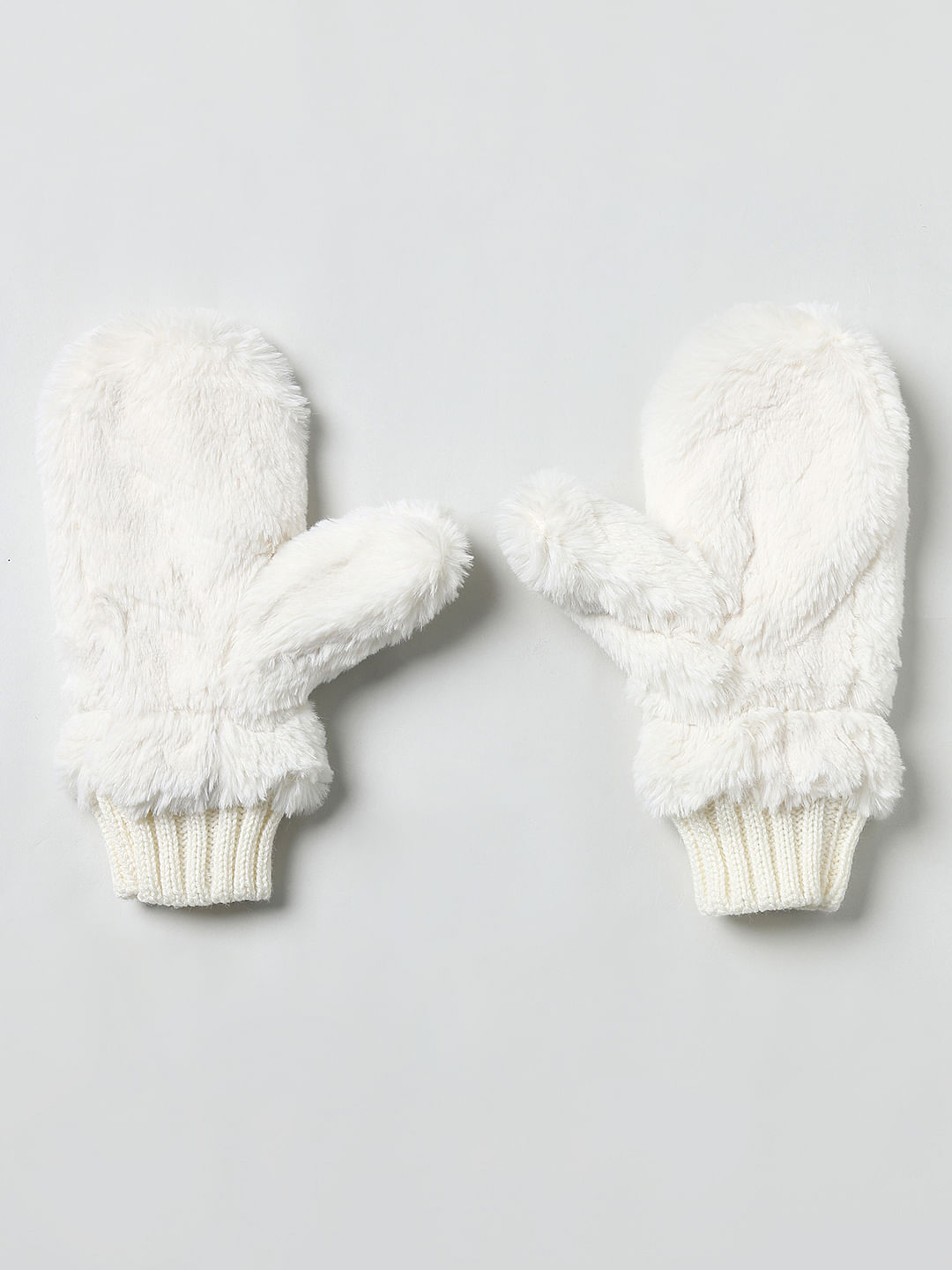 white faux fur mittens