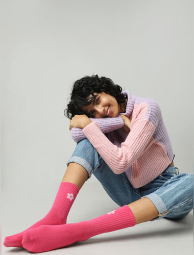Pink Floral Print Socks