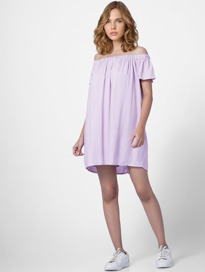 Lilac Off-Shoulder Shift Dress