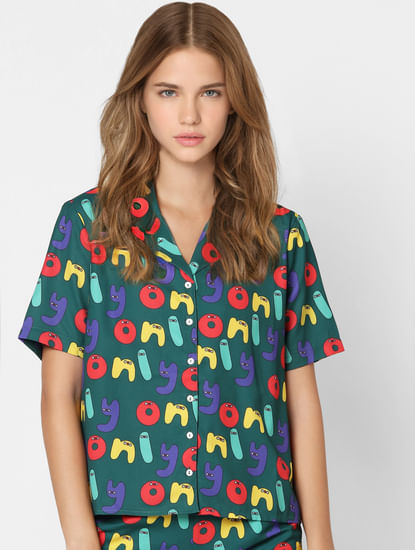 X FLABJACKS Green Resort Collar Co-ord Shirt 