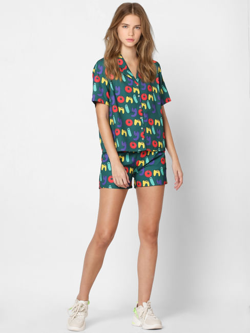 Only X FLABJACKS Green Graphic Print Co-ord Shorts