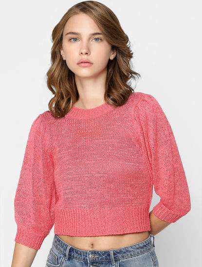 Pink Knit Cropped Pullover