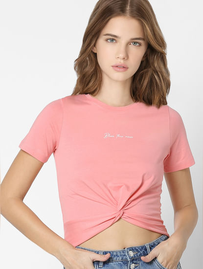 Pink Front Twist T-shirt