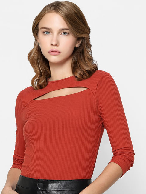Red Cut Out Knit Top
