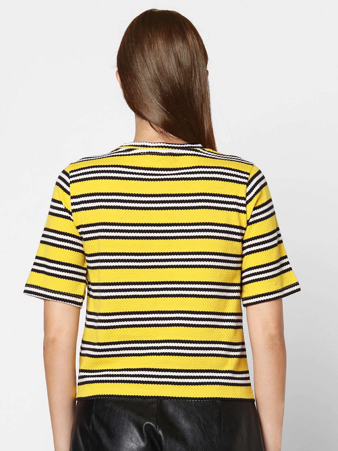 women black and yellow striped shirt