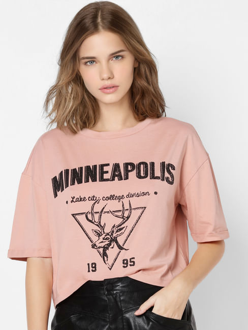 Pink Text Print Drop Shoulder T-shirt