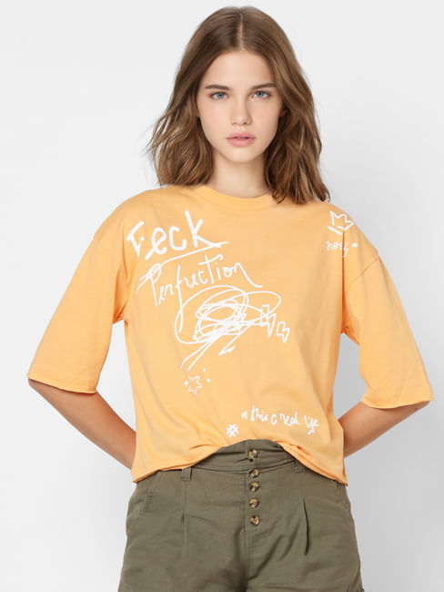 Orange Scribble Print T-shirt 