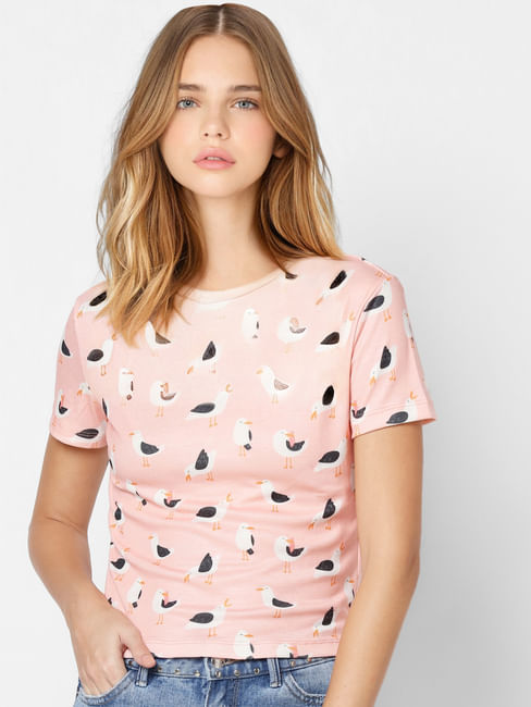 Pink All Over Print Ribbed T-shirt