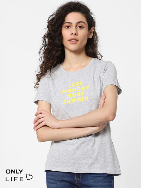 Grey Text Print T-shirt